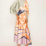 Satin Floral Print Blouse & Slit skirt Two-Piece Set