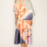 Satin Floral Print Blouse & Slit skirt Two-Piece Set