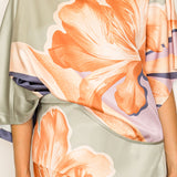 Satin Floral Print Blouse & Slit skirt Two-Piece Set