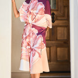 Satin Floral Print Blouse & Slit skirt Two-Piece Set