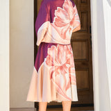 Satin Floral Print Blouse & Slit skirt Two-Piece Set