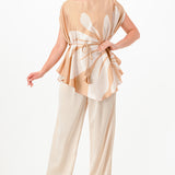 Oversized Floral Print Satin Cape Blouse (TOP ONLY)