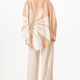 Oversized Floral Print Satin Cape Blouse (TOP ONLY)