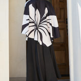 Oversized Floral Print Satin Cape Blouse (TOP ONLY)