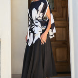 Oversized Floral Print Satin Cape Blouse (TOP ONLY)