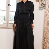 Classic Collared Puff-Sleeve Blouse With Ribbed Waist