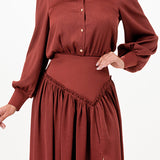 Classic Collared Puff-Sleeve Blouse With Ribbed Waist