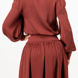 Classic Collared Puff-Sleeve Blouse With Ribbed Waist