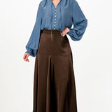 Button-Front Tie Neck Blouse