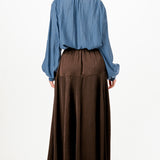 Button-Front Tie Neck Blouse