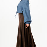 Button-Front Tie Neck Blouse