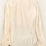 Button-Front Tie Neck Blouse