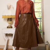 Button-Front Tie Neck Blouse