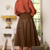 Button-Front Tie Neck Blouse