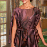 Oversized Floral Print Satin Cape Blouse (TOP ONLY)