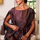 Oversized Floral Print Satin Cape Blouse (TOP ONLY)