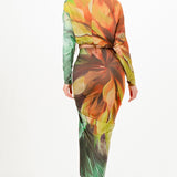 Ruched Long Sleeve Crop Top & Slit Skirt Set