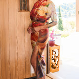 Ruched Long Sleeve Crop Top & Slit Skirt Set