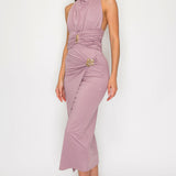 Metal Accent Halter Neck Top & Midi Skirt Set