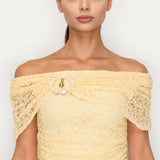 Off-Shoulder Lace Ruched Crop Top