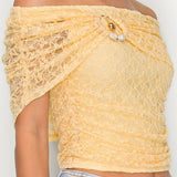 Off-Shoulder Lace Ruched Crop Top