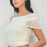 Off-Shoulder Lace Ruched Crop Top