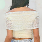 Off-Shoulder Lace Ruched Crop Top