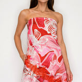 Strapless Printed Top with Lace & Wide-Leg Pants