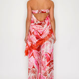 Strapless Printed Top with Lace & Wide-Leg Pants