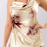 Floral Chain Strap Draped Halter Top & Jogger Pants Set