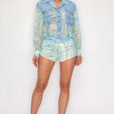 Paisley Denim Effect Chiffon Shirt & Shorts Set
