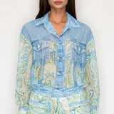 Paisley Denim Effect Chiffon Shirt & Shorts Set