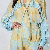 Paisley Ruffle Blouse & Wide-Leg Pants (BLOUSE ONLY)
