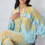Paisley Ruffle Blouse & Wide-Leg Pants (BLOUSE ONLY)