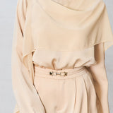 Draped Cape Top & Wide-Leg Pants Set