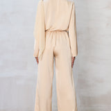 Draped Cape Top & Wide-Leg Pants Set