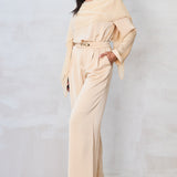 Draped Cape Top & Wide-Leg Pants Set