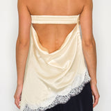 Strapless Satin Lace Trim Top