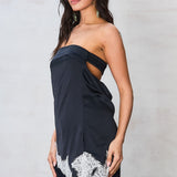 Strapless Satin Lace Trim Top