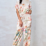 Floral Print Dolman Sleeve Top & Wide Leg Pants Set