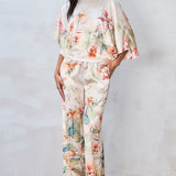 Floral Print Dolman Sleeve Top & Wide Leg Pants Set