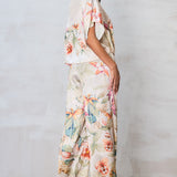 Floral Print Dolman Sleeve Top & Wide Leg Pants Set