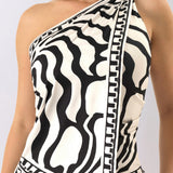 Abstract Print One-Shoulder Scarf Top & Wide-Leg Pants Set