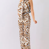 Floral One-Shoulder Scarf Top & Wide-Leg Pants Set