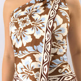 Floral One-Shoulder Scarf Top & Wide-Leg Pants Set