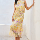 Pleated Fringe Floral Top & Skirt Set (SKIRTS ONLY)