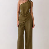 One-Shoulder Draped Top & Wide-Leg Pants (TOP ONLY)