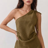 One-Shoulder Draped Top & Wide-Leg Pants (TOP ONLY)