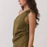 One-Shoulder Draped Top & Wide-Leg Pants (TOP ONLY)