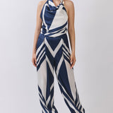 Satin Halter Neck Top & Wide-Leg Pants Set with Tie Detail
